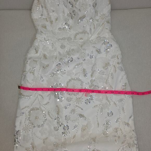 Milly Magnolia Embellished White/Silver Strapless Beaded Sequin Maxi Dress Sz 2 - Picture 9 of 14